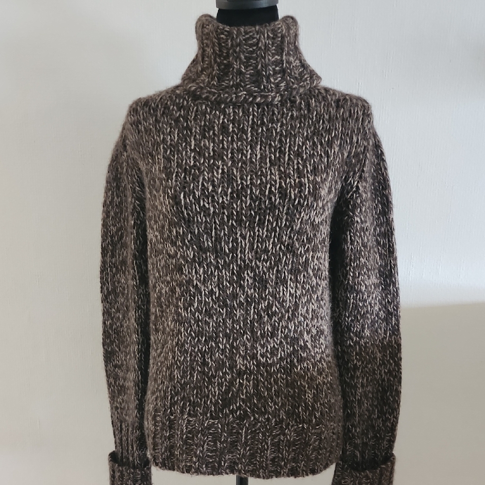 Chunky Knit Turtleneck Sweater - Brown